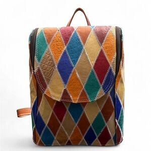 Vintage Multicolor Patchwork Leather Backpack